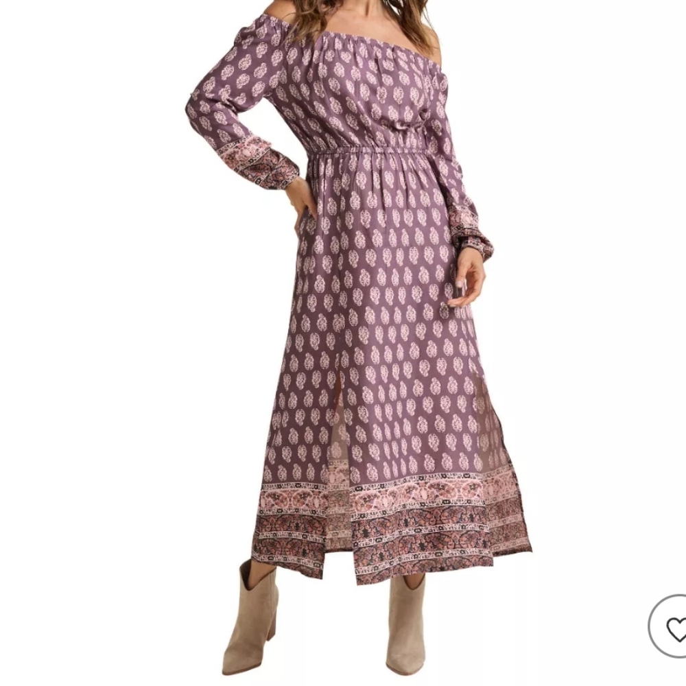 Venus Paisley Printed Mauve/Purple Boho Maxi Dress Size: 1x